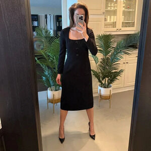 Black Square Neck Button Up  Long Sleeve Dress, Judith and Charles, US 4